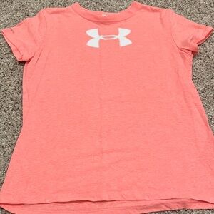 Under Armour Women Pink/Coral Tee with White Logo - Medium